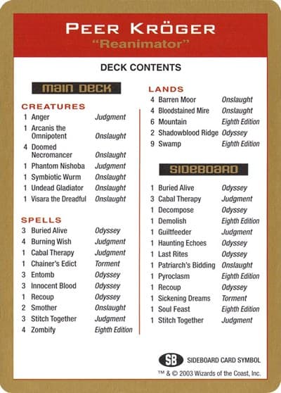 2003 Peer Kroger Decklist Card