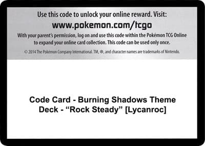 Code Card - Burning Shadows Theme Deck - "Rock Steady" [Lycanroc]