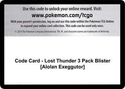 Code Card - Lost Thunder 3 Pack Blister [Alolan Exeggutor]