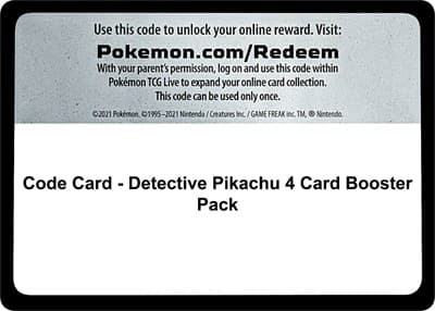 Code Card - Detective Pikachu 4 Card Booster Pack