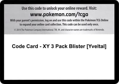 Code Card - XY 3 Pack Blister [Yveltal]
