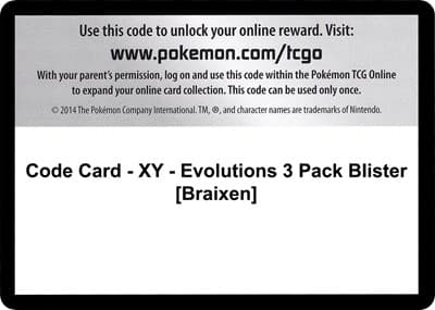 Code Card - XY - Evolutions 3 Pack Blister [Braixen]