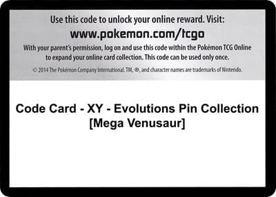 Code Card - XY - Evolutions Pin Collection [Mega Venusaur]
