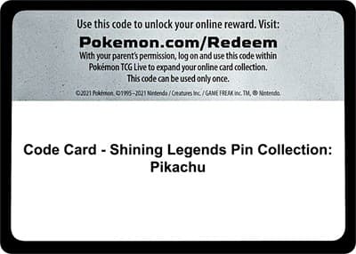 Code Card - Shining Legends Pin Collection: Pikachu